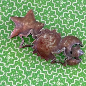 80s metal patina sun moon stars barrette